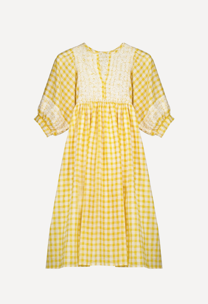 yellow gingham mini dress Violeta offering a dreamy Color:Yellow - Gold - Mustard level:C普通款 Technical cady dress with