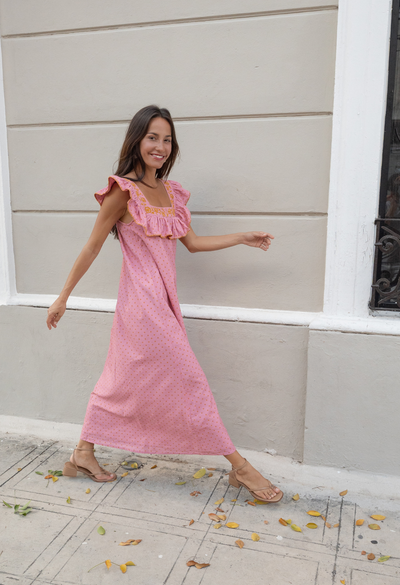 Karla Long Dress Dress Karla Cranberry Polka Dot Midi Dress Karla Cranberry Polka Dot Midi Dress