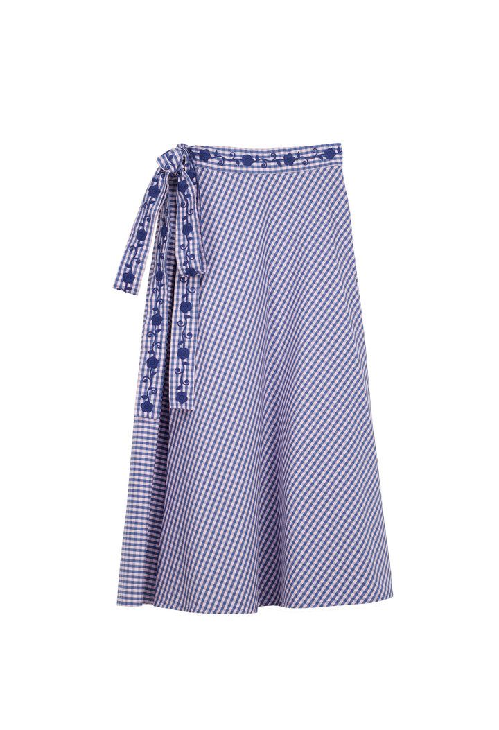 The Wrap Skirt Azul Gingham
