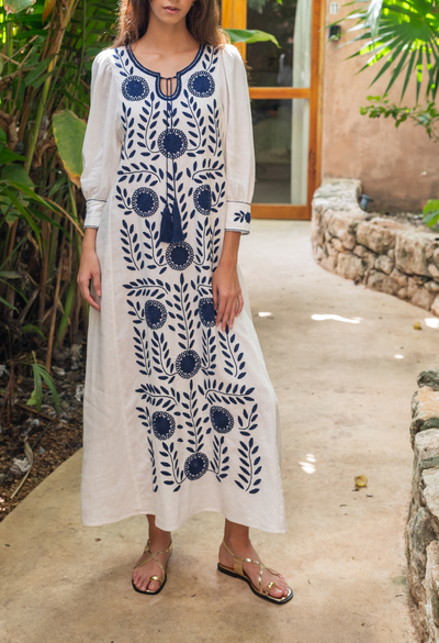 Adela White and Navy Long Dress