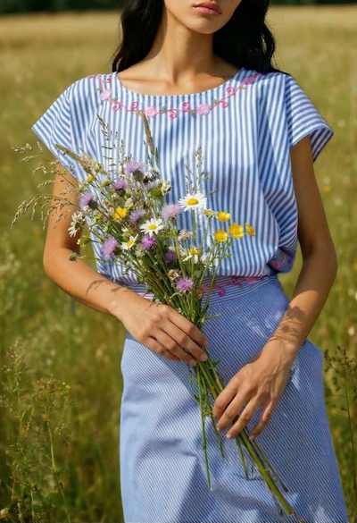 Chiapas Wrap Skirt Skirt One Size The Wrap Skirt in Blue Stripe The Wrap Skirt in Blue Stripe | Mi Golondrina
