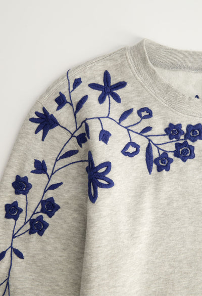 Sweatshirt Sweatshirt Grey and Blue Embroidered Sweatshirt Embroidered Sweatshirt | Hand-Stitched Cotton | Mi Golondrina