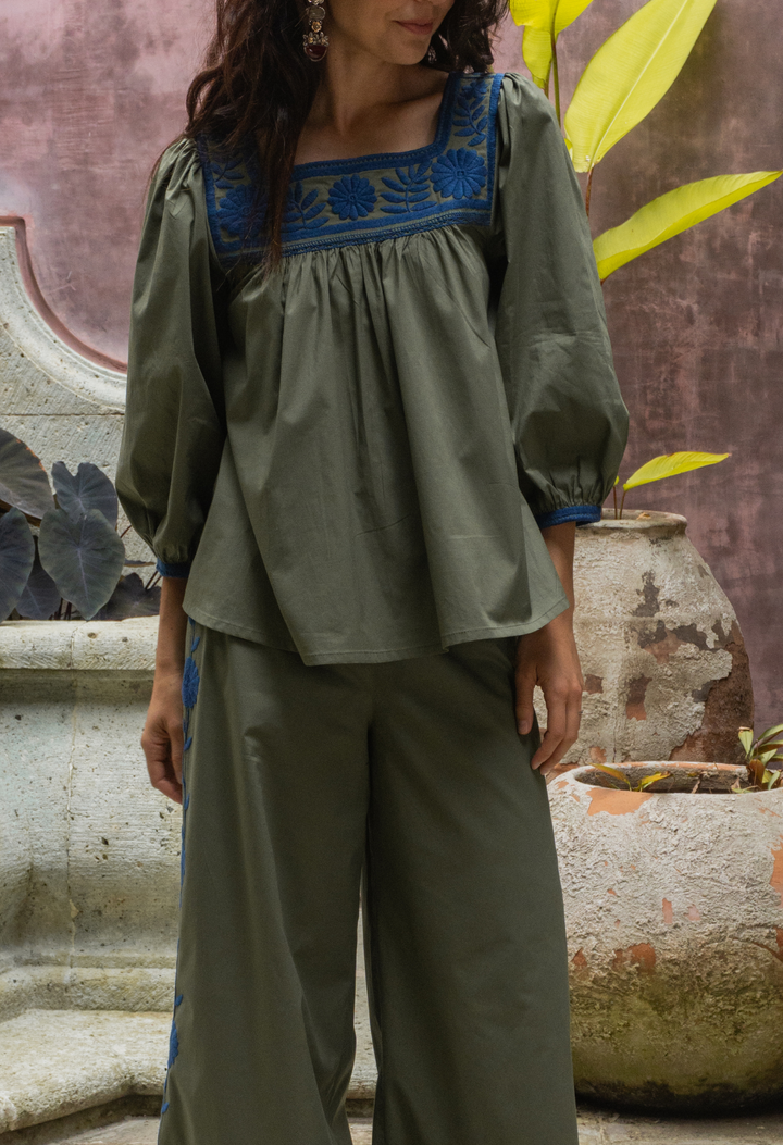 Marta Verde y Azul Blouse