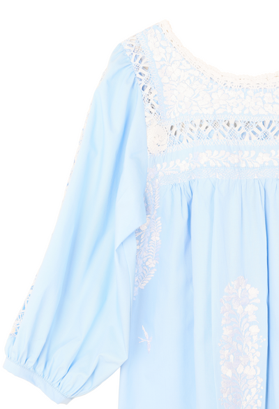 Catalina Azul Deshilado Short Dress