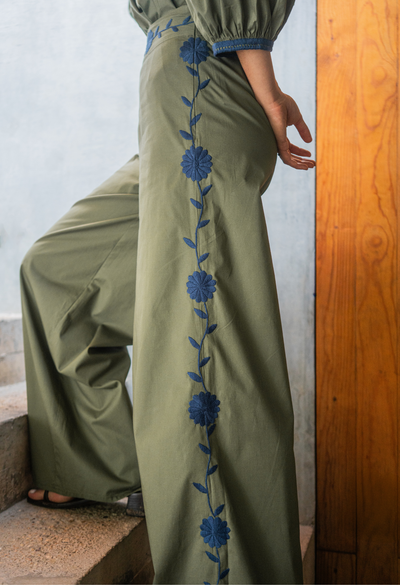Clara Pants Pants Clara Verde y Azul Pants Clara Verde Floral Pant | Mi Golondrina