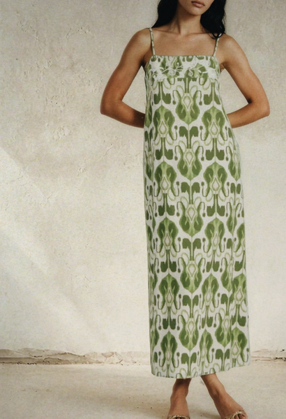 Luna Green Fiesta Print Long Dress Extra Small