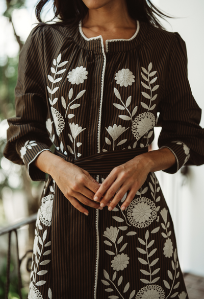 Martina Long Dress Dress Martina Brown and Black Stripe Long Dress Martina Brown and Black Stripe Long Dress