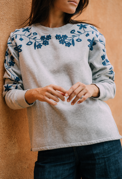 Sweatshirt Sweatshirt Grey and Blue Embroidered Sweatshirt Red Tonal Sweatshirt | Mi Golondrina