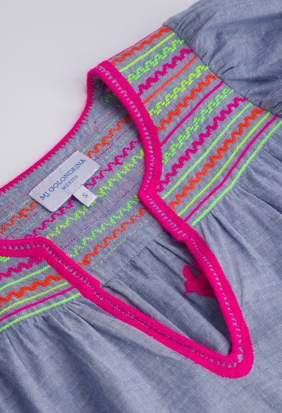 Chela Chambray Neon Short Dress