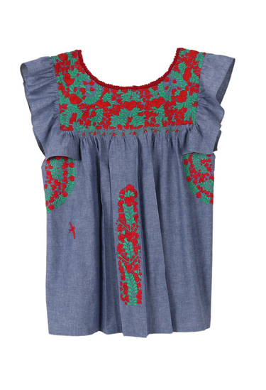 Soledad Chambray Rojo y Verde Floral