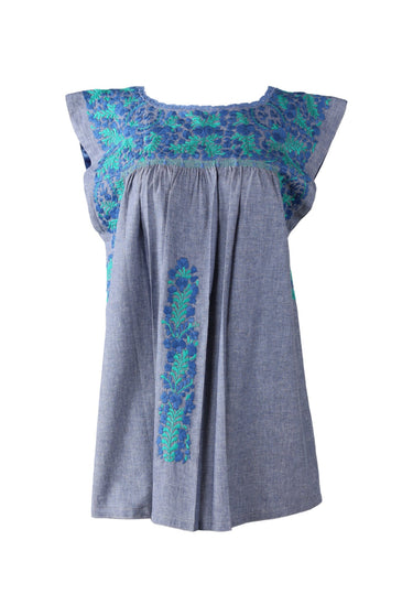 Flores Blouse Blouse Nube Azul y Verde