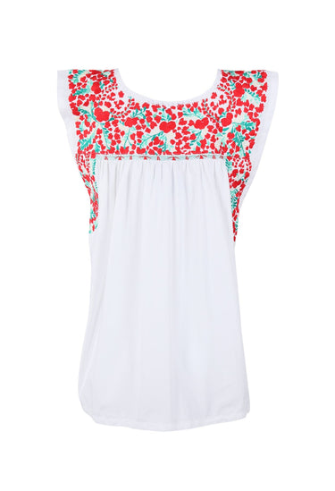 Flores Blouse Blouse Large Blanca Tomate y Verde Brillante