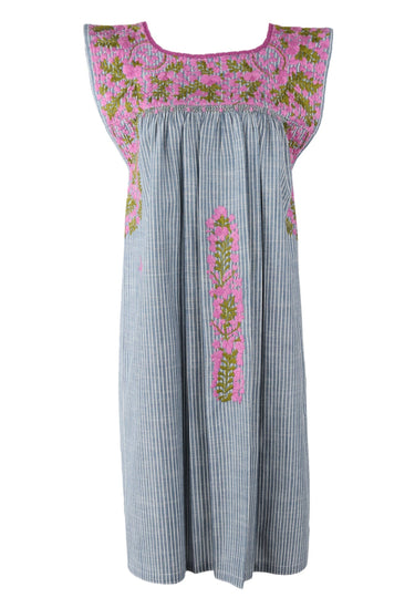 Flores Short Dress Dress Fin Magenta y Oliva