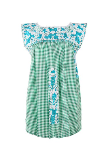 Flores Blouse Blouse Small Rana Nieve y Turquesa