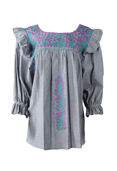 Fernanda Blouse Blouse Fernanda Dos Purpura y Turqesa