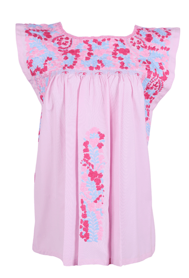 Flores Blouse Blouse Chica Celeste Fucsia y Palido