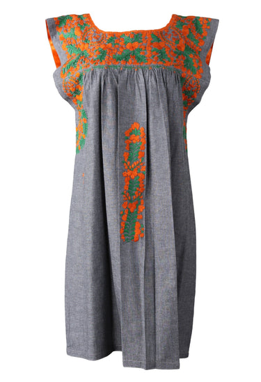 Flores Short Dress Dress Dos Naranja y Verde