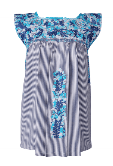 Flores Blouse Blouse Fuerte Turquesa Brillante y Azul
