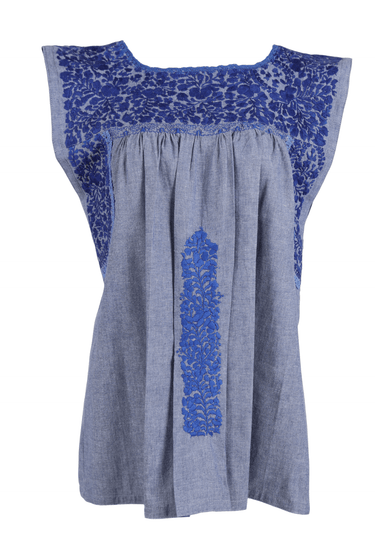 Flores Blouse Blouse Baile Azul