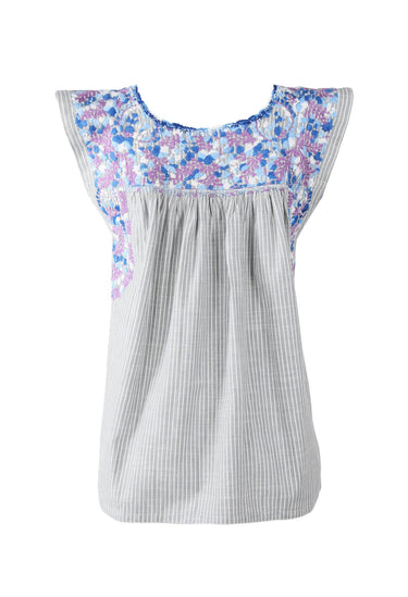 Flores Blouse Blouse Lluvia Azul Brillante y Purpura