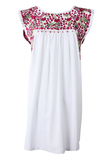 Flores Short Dress Dress Blanca Rubi y Oliva Brillante