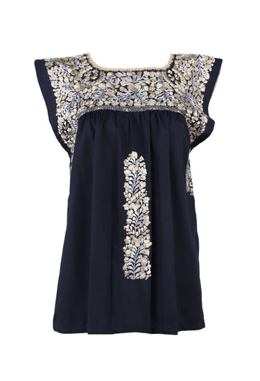 Flores Blouse Blouse Noche Oro y Gris