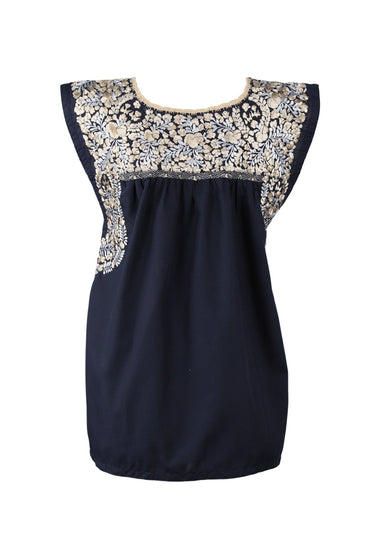 Flores Blouse Blouse Noche Oro y Gris