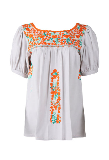 Carolina Blouse Blouse Carolina Nublado Naranja y Verde Brillante