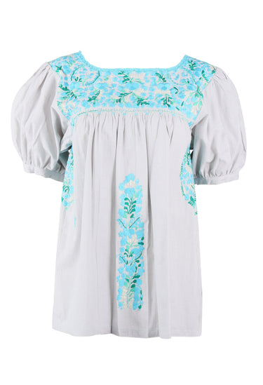 Carolina Blouse Blouse Carolina Nublado Celeste y Verde Brillante