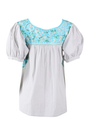 Carolina Blouse Blouse Carolina Nublado Celeste y Verde Brillante