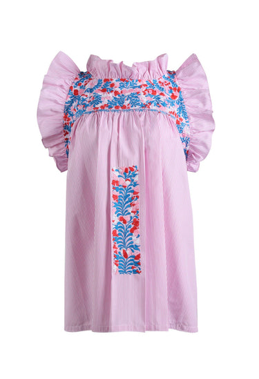 Olivia Blouse Blouse Olivia Pastel Rojo Brillante y Turqesa