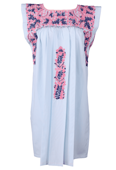 Flores Short Dress Dress Dulce Palido y Azul