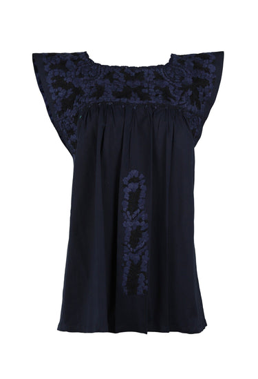 Flores Blouse Blouse Lago Marino y Negro