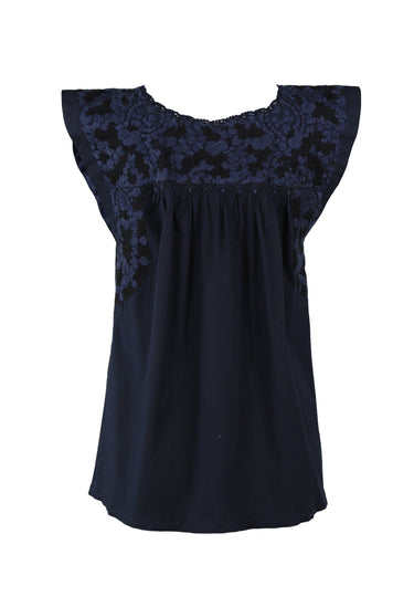 Flores Blouse Blouse Lago Marino y Negro