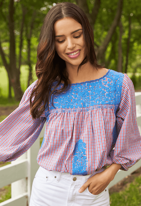 Catalina Specialty Blouse Blouse Catalina Rojo y Azul Gingham
