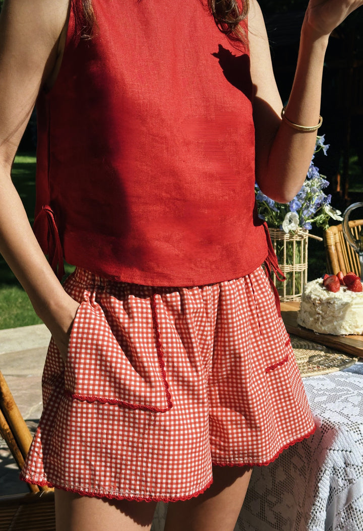 Paola Red Gingham Shorts