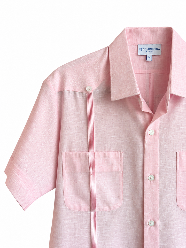 Classic Men's Pink Round Edge Guayabera