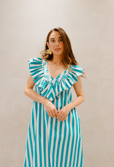 Andrea Midi Dress Dress Andrea Wide Stripe Turquoise Midi Dress Andrea Wide Stripe Turquoise Midi Dress