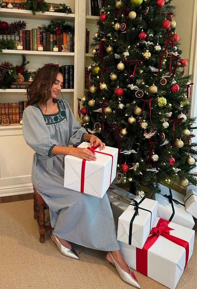 Marta Green Striped Midi Dress