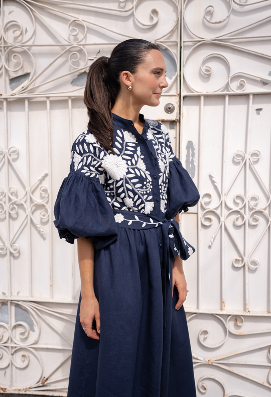 Francisca Azul Marino Midi Dress