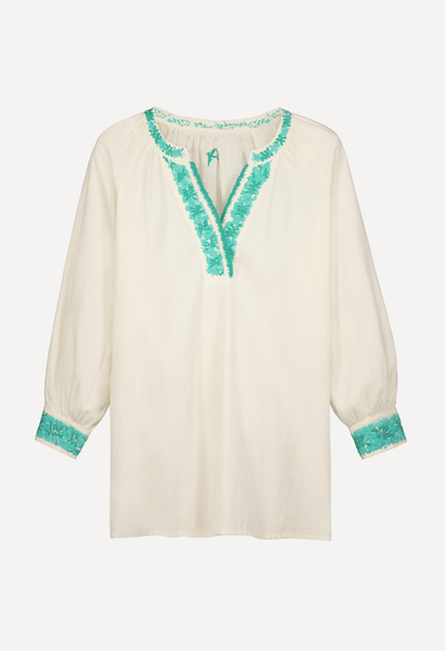 Azura Short Dress Dress Azura Cream and Turquoise Short Dress Azura Cream & Turquoise Short Dress | Mi Golondrina