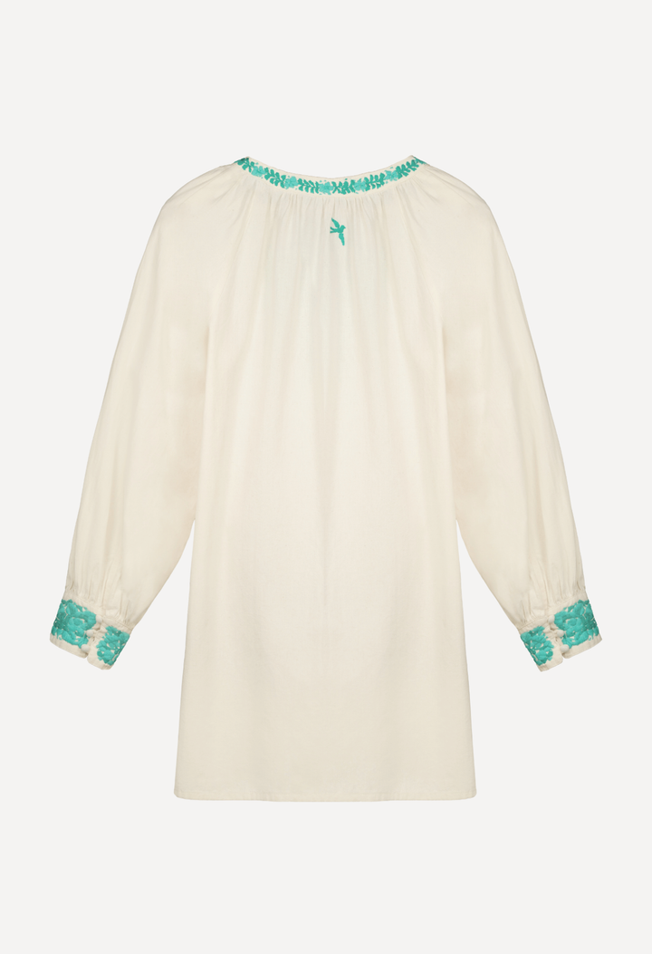 Azura Short Dress Dress Azura Cream and Turquoise Short Dress Azura Cream & Turquoise Short Dress | Mi Golondrina
