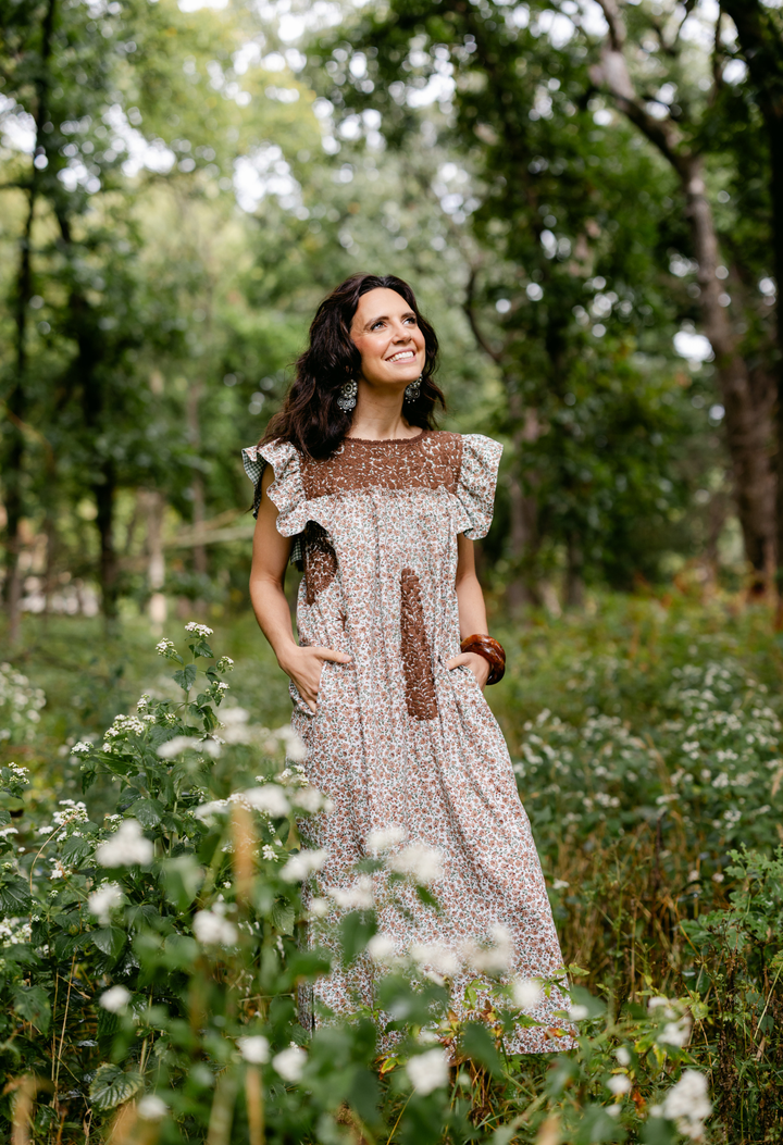 Soledad Café Floral Midi Dress