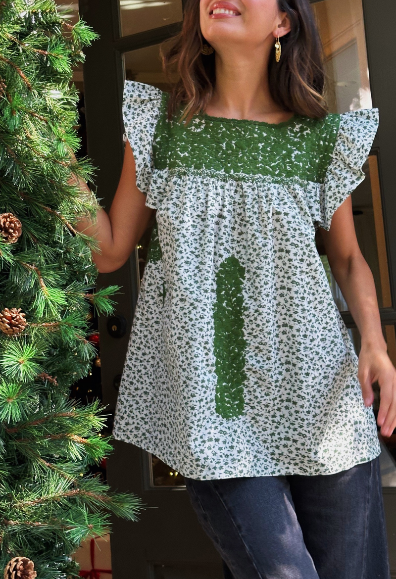 Soledad Green Floral Blouse