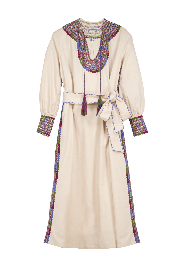 Beatriz Beige y Azul Midi Dress