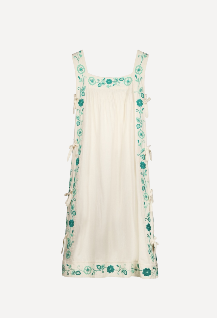 Mia Long Dress Dress Mia Ivory and Teal Long Dress Mia Cream & Turquoise Long Dress | Mi Golondrina