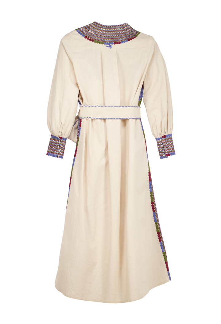 Beatriz Beige y Azul Midi Dress