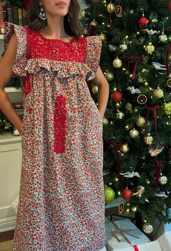 Selena Red Floral Midi Dress