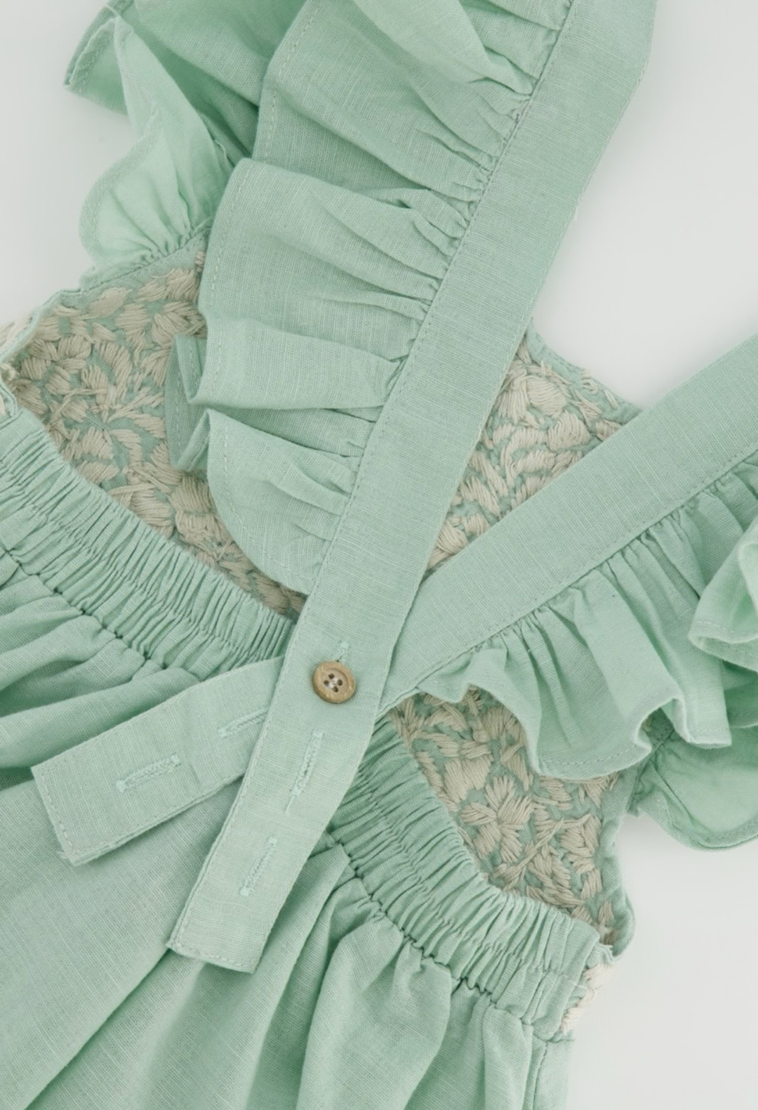 sage green ruffled dress Maya Soft Sage and Ivory Girl's Ruffle Dress 9/10