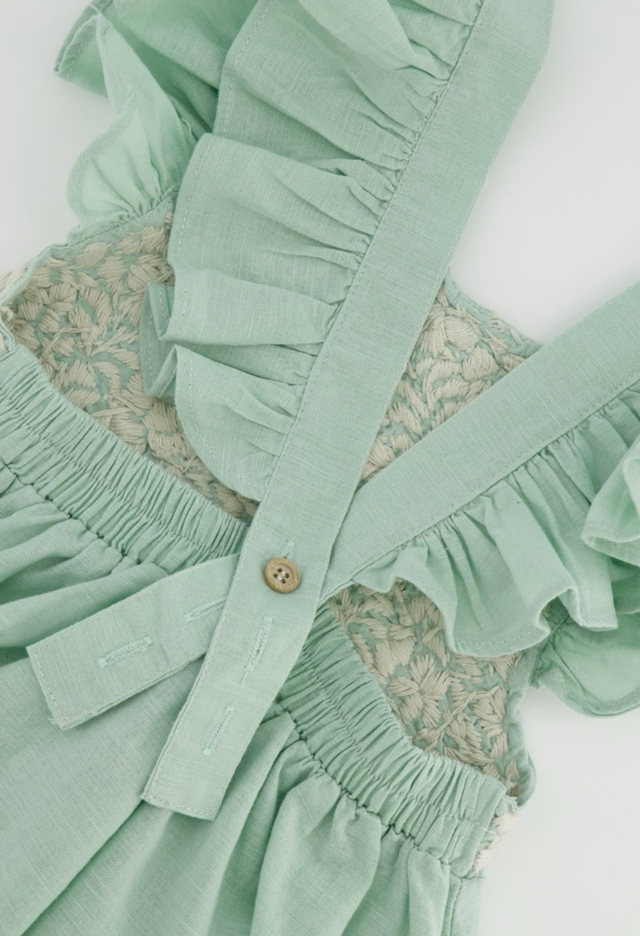 Maya Girl Dress Childrens Maya Soft Sage and Ivory Girl's Ruffle Dress Maya Soft Sage and Ivory Girl's Ruffle Dress